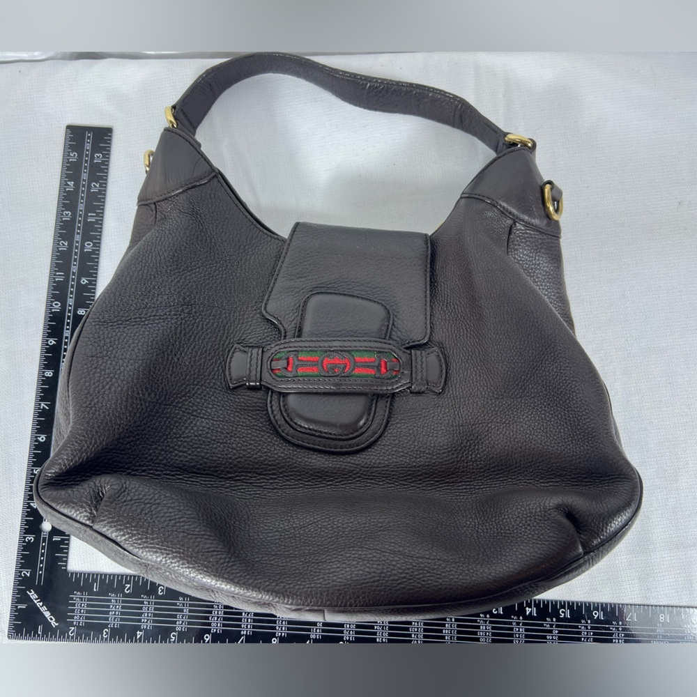 Gucci Black Pebbled Leather Jackie Web Hobo Bag – Made in Italy - Picture 15 of 16